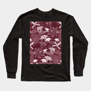 Happy elephants in burgundy red Long Sleeve T-Shirt